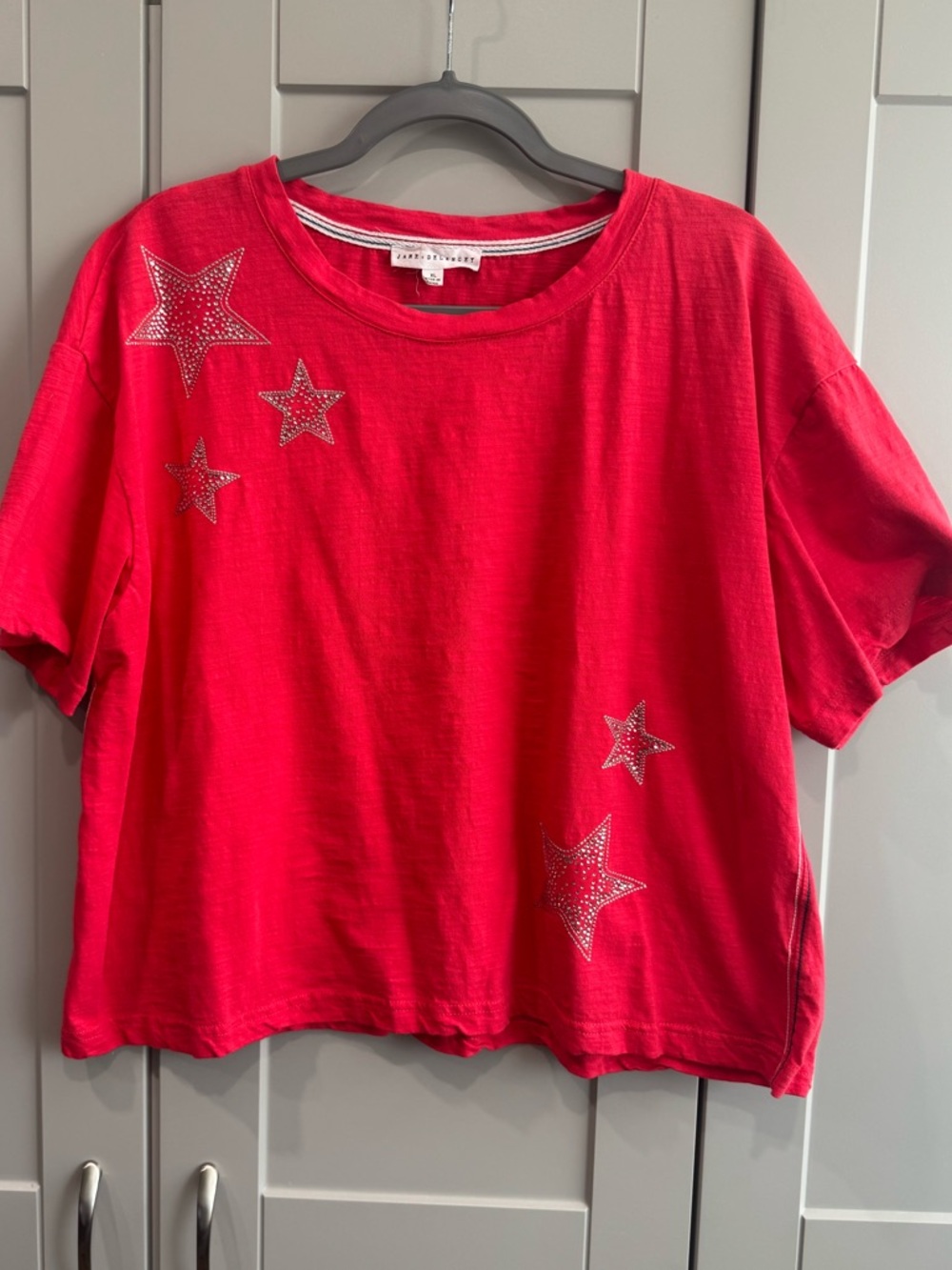 Jane and Delancey Red Short Sleeve Tee with Star Studs